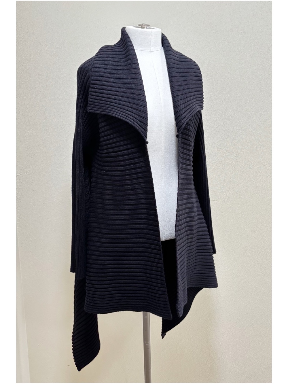 Angel Black Ribbed Open-Front Draped Cardigan - Picture 2 of 8